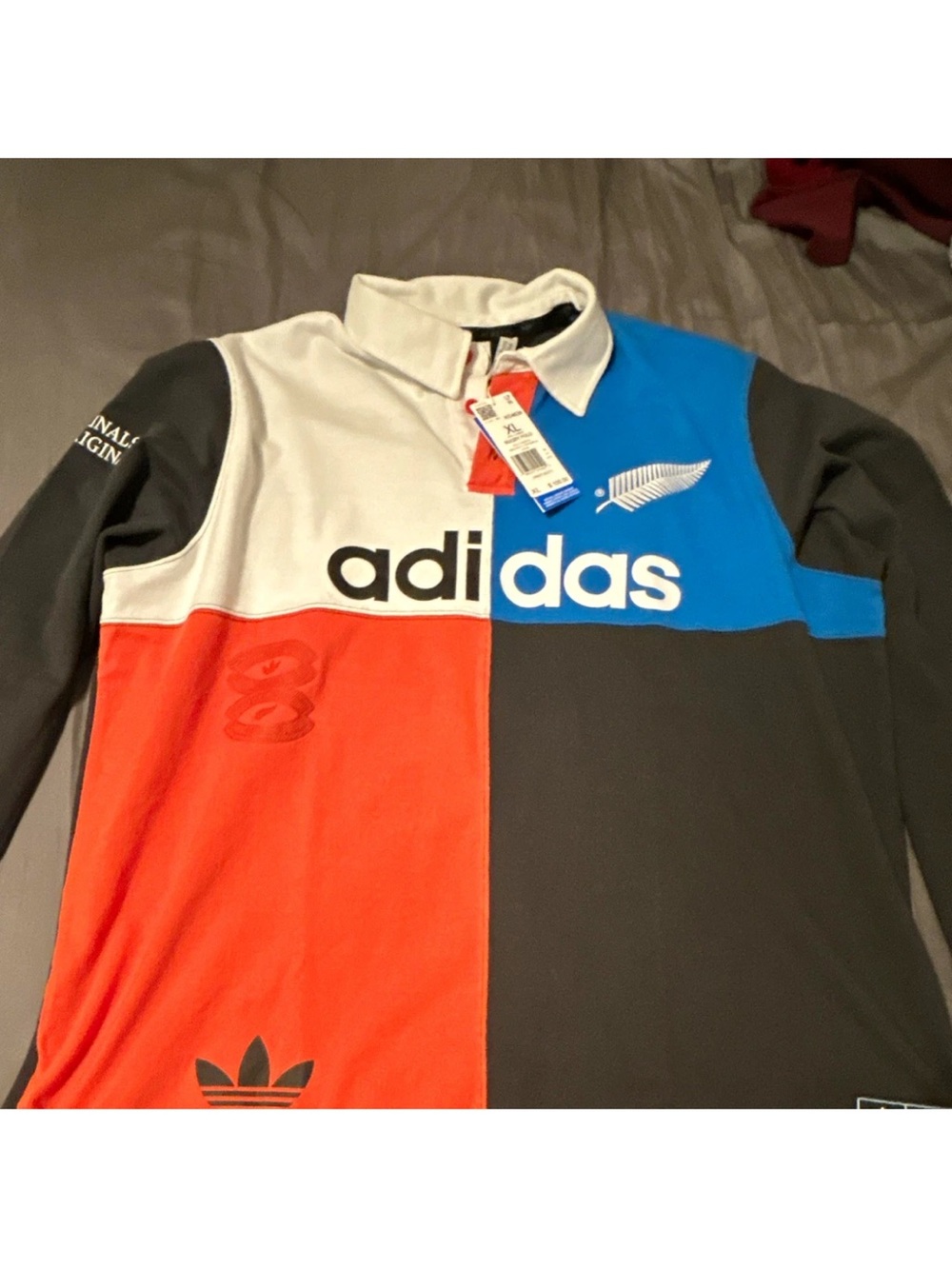 Adidas Colorblock Long-Sleeve Polo Shirt - Red, Blue, White, Black XL NWT